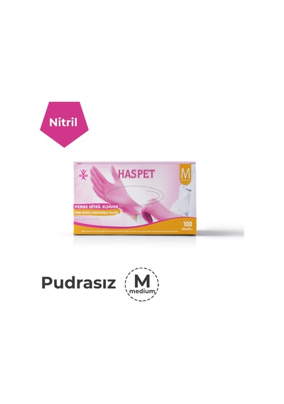 Haspet Pembe Nitril Medium Dövme Eldiveni - Kutu