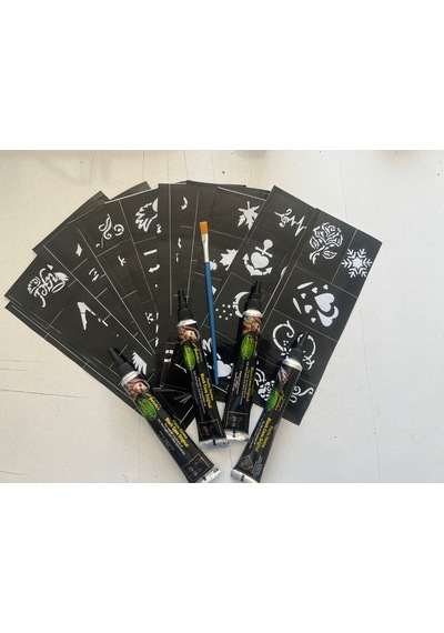 Airbrush Tattoo Hint Kınası Desenleri 12 Sayfa Birden 4 Tüp Siyah Kına Hediyeli Siyah