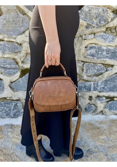 Just Polo Kadın Yeni Sezon Yumuşak Deri Şal Detaylı Ayarlanabilir Askılı Şık El Ve Omuz Çantası Shopper Taba