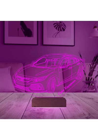 Luvivia Honda Civic Tasarım Spor Araba Kişiye Özel 3d Lamba - Masa Gece Lambası Şeffaf