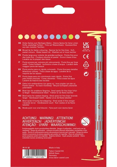 Faber-Castell Çift Uçlu Keçeli Kalem 10'lu Pastel, Su Bazlı Yıkanabilir,Ergonomik Gövde