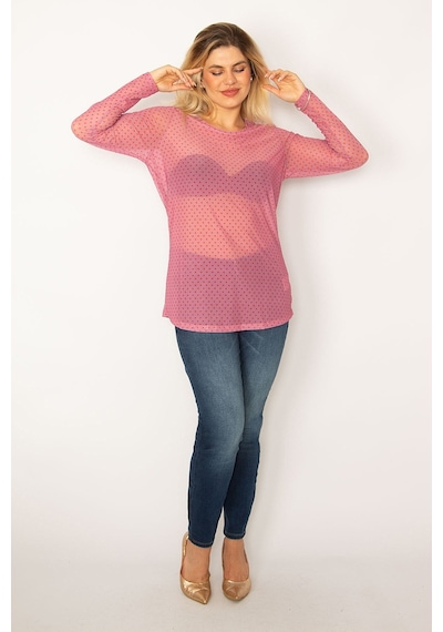 Şans Kadın Pembe Desenli Tül Bluz 65n34253-pembe Pembe