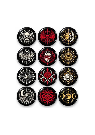 Punk Gotik Ve Spiritüel - 12 Li 58mm Rozet Seti Çok Renkli