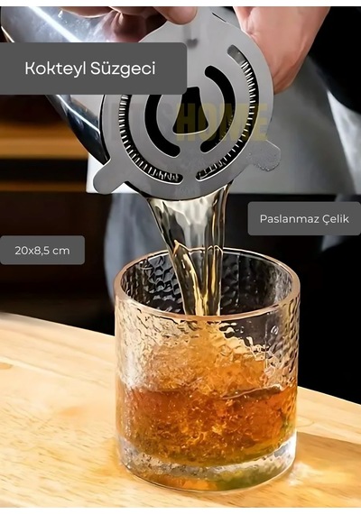 Kokteyl Süzgeci Paslanmaz Süzgeç Çelik Bar Süzgeci Asma Delikli Barmen Süzgeci 20 X 8,5 Cm Metalik Gri