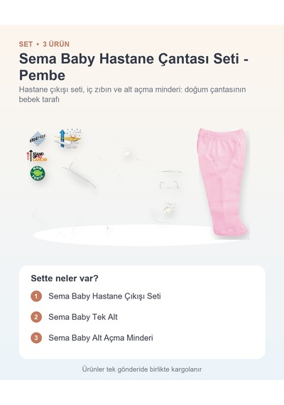 Sema Baby Hastane Çantası Seti 3 Parça: Hastane Çıkışı Seti + Tek Alt + Alt Açma Minderi - Pembe