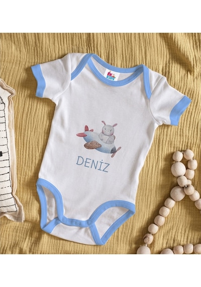 Bitmeyenkartus Bk Kids Kişiye Özel Mavi Bebek Body Zıbın - Model 150 Çok Renkli