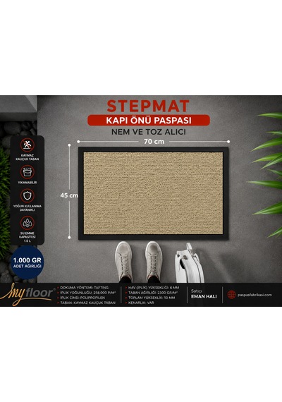 Nem Alıcı Toz Tutucu Çamur Sıyırıcı Pvc Taban Ve Pvc Bordürlü Velür Dokulu Bej Halılı Yapay Coco Kapı Önü Paspası
