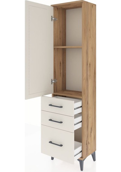 Arges Dolap 2 Raflı 3 Çekmeceli Tek Kapaklı 44x30x182 Çam-aytaşı Çam