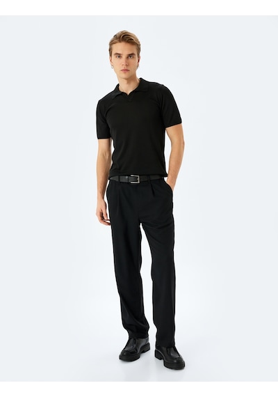 Koton Slim Fit Polo Yaka Kısa Kollu Triko Kazak Siyah 5sam70001ht Siyah