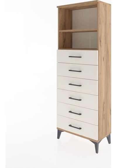 Arges Dolap 2 Raflı 6 Çekmeceli 60x30x163 Çam-aytaşı Çam
