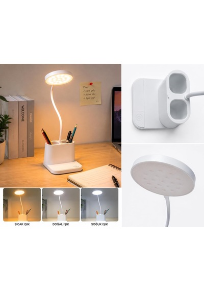 Tr 3 Modlu Led Masa Lambası Ve Kalemlik Esnek Boyunlu Dokunmatik Çalışma Lambası, Kalem Organizerli Masaüstü Diğer 26193487