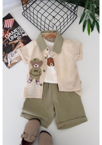 Miniğimin Cicileri Bear Panç İşleme Detaylı Erkek Bebek 3 Lü ... Yeşil