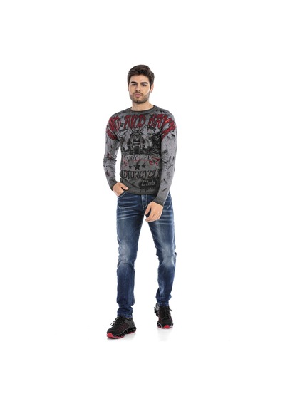Cipo & Baxx CL455 Boya Baskılı Biker Sweatshirt Antrasit