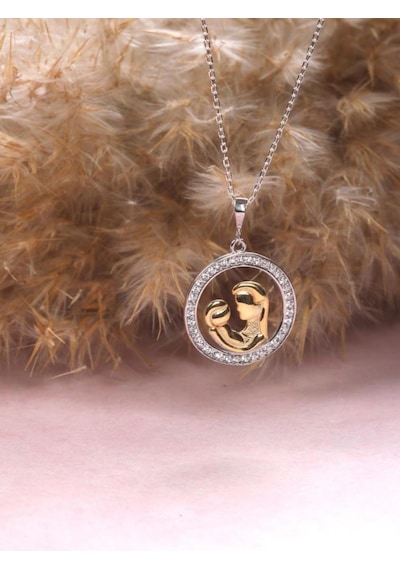 Brezza Lusso Jewelry Gümüş Zirkon Taşlı Anne Bebek Gümüş Kolye 334280715 50 CM
