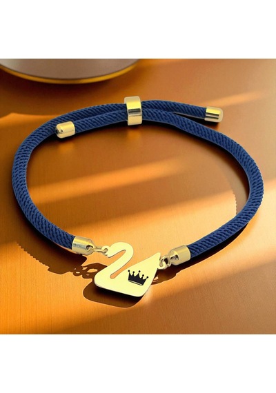 Archin Krallık Tacı Temalı Kuğu Kuşu Motifli 14 Ayar Altın Plakalı Mavi Örgülü Hediye Bileklik-604sembol Krallık Tacı Archin Krallık Tacı Temalı Kuğu Kuşu Motifli 14 Ayar Altın Plakalı Mavi Örgülü Hediye Bileklik-604sembol Krallık Tacı
