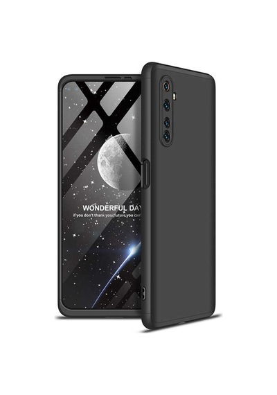Noktaks - Realme 6 Pro Uyumlu Kılıf Parmak İzi Tutmayan Alt Üst Geçmeli 3 Parça Ays Kapak - Siyah - T13928