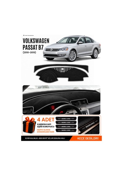 Volkswagen Passat B7 2010-2015 Uyumlu Torpido Örtüsü, Torpido Kılıfı - Siyah Gri