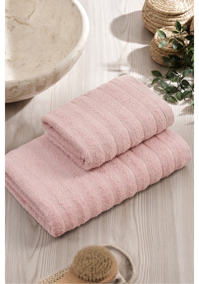 Eponj Home 2li Havlu Seti Dalga 50x85cm+70x140cm Pudra Pudra