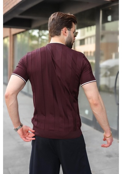 Madmext Mürdüm Bisiklet Yaka Regular Fit Triko Erkek Tişört E7487