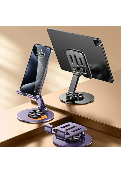 Yüksek Kalite Metal 360 Dönebilen Ayarlanabilir Telefon Ve Tablet Tutucu Masa Üstü Standı Gri