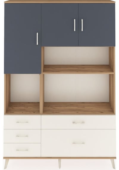 Arges Dolap 8 Raflı 5 Çekmeceli 3 Kapaklı 132x30x195 Çam-antr... Çam
