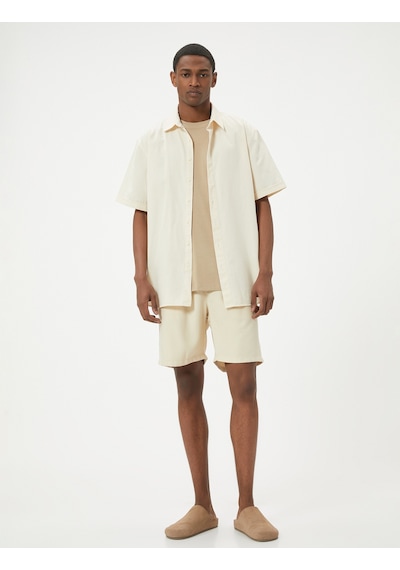 Koton Bermuda Şort Chino Beli Bağcıklı Cep Detaylı Rayon Kumaş Bej 4sam40068hw Ekru