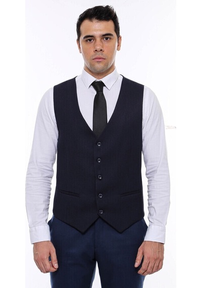 Wessi Lacivert Düz Slimfit Yelek 001