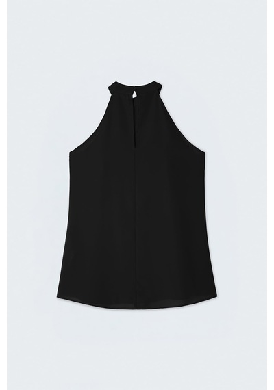 Sateen Halter Yaka Bluz - Siyah-137728