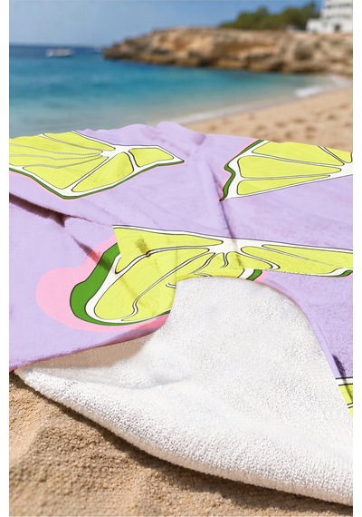 Limon Dilimi Tropikal Mor Plaj Havlusu-modern Yaz Temalı Yeşil Pembe Hızlı Kuruyan Mikrofiber Havlu Puslu Kanyon
