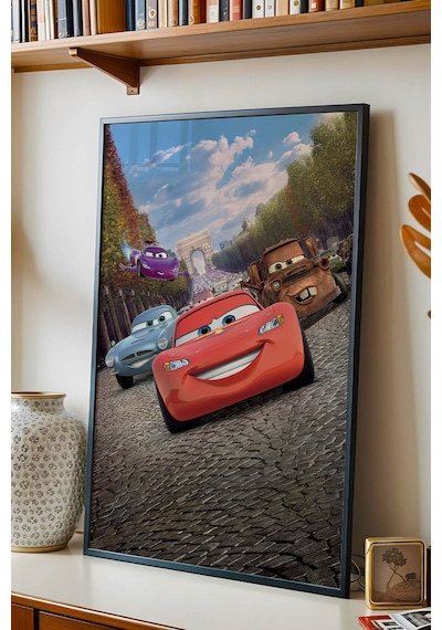 Şimşek Mcqueen Ve Mater Dünya Turu Çerçeveli Tablo - Lüks Çocuk Odası Arabalar Serisi Duvar Dekoru Siyah Şimşek Mcqueen Ve Mater Dünya Turu Çerçeveli Tablo - Lüks Çocuk Odası Arabalar Serisi Duvar Dekoru Siyah