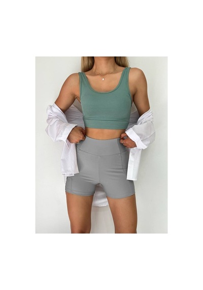 Winmoda34 Boxer Tayt Bisikletci Tayt Şort Tayt Tenis Taytı Yandan Cepli Kısa Tayt GRİ