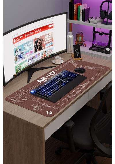 Ak 47 Siyah Kalaşnikov Cs Dikişli Kauçuk Oyuncu Mousepad - 90x40 Gaming Mouse Pad Ak-47 Kahverengi