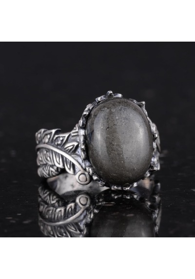 Gerçek Doğal Pirit Taşı İle Vintage Bohem Tasarımlı Gümüş Kadın Yüzüğü Gümüş