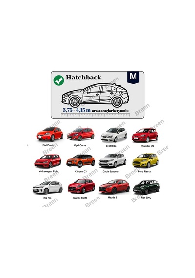 Breen Hatchbacklerle Uyumlu Gri - M Araba Branda, Oto Örtüsü Araç Uzunluğu 3.75m-4.15m Arası Gri - M Beden