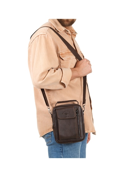 Newish Polo Erkek Deri Kapaklı Omuz Ve El Çantası 17x22cm New337 Kahverengi - Taba