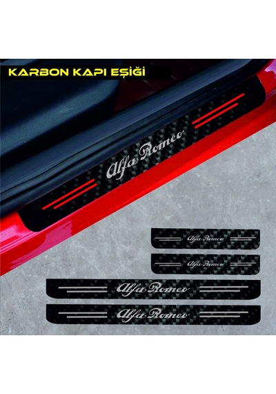 Alfa Romeo 164 İçin Uyumlu Aksesuar Oto Kapı Eşiği Sticker Karbon 4 Adet Kırmızı