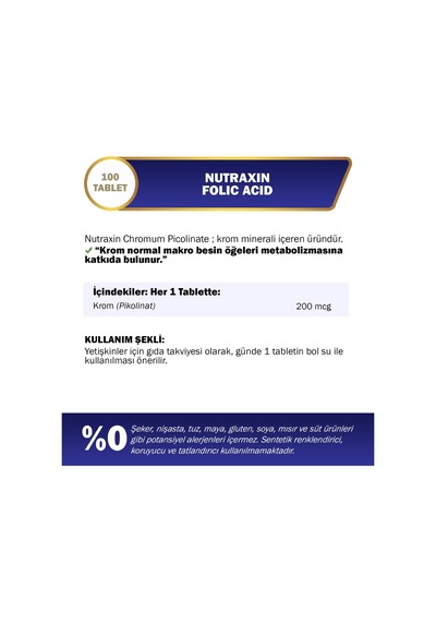 Nutraxin Vitals Chromum Picolinate 200 Mcg 90 Tablet Takviye Edici Gıda Sku: Smg8690010388063
