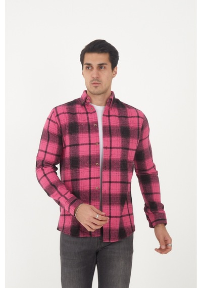 Mcz Giyim Pembe Renk Uzun Kollu Slim Fit Erkek Oduncu Gömleği