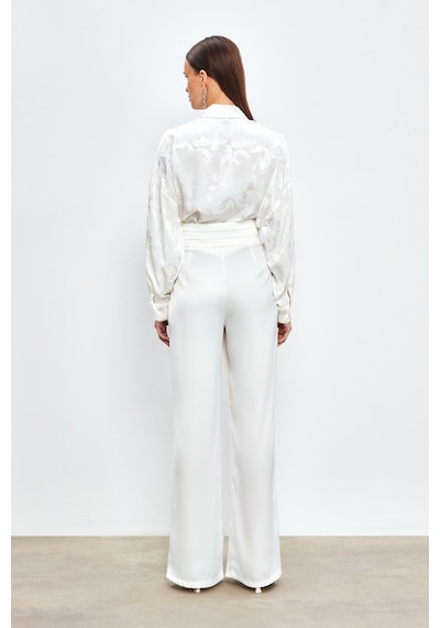 Sateen Cepli Salaş Saten Pantolon - Ekru