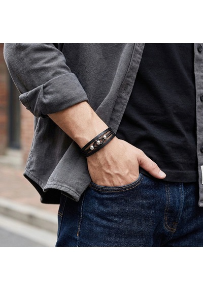 Moncuk Design Çelik Top Detaylı Siyah Deri Erkek Bileklik 33514b8d1