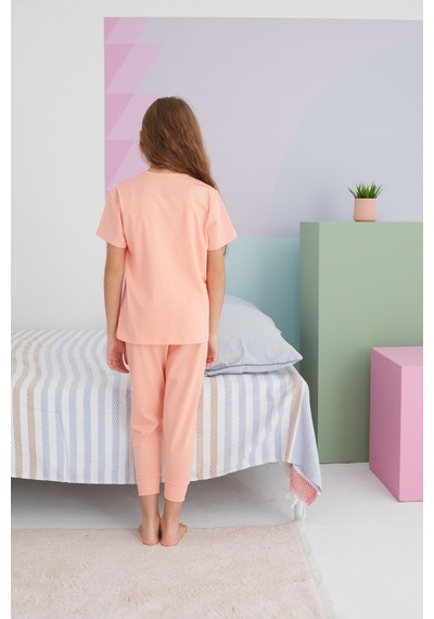 Siyah İnci Pamuklu Örme Pijama Takım 24117042 Somon