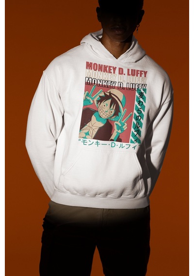 Sevbano Roronoa Zoro One Piece Baskılı Unisex Oversize Anime Karakter Hoo beyaz