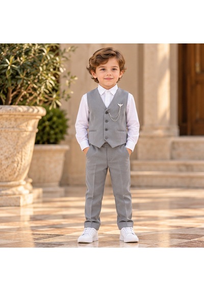 Maxx Kleın Erkek Çocuk Gri Yelekli Takım Elbise Gömlek Papyon Pantolon 4 Parça Şık Damatlık 1-15 Yaş Maxx Kleın Erkek Çocuk Gri Yelekli Takım Elbise Gömlek Papyon Pantolon 4 Parça Şık Damatlık 1-15 Yaş