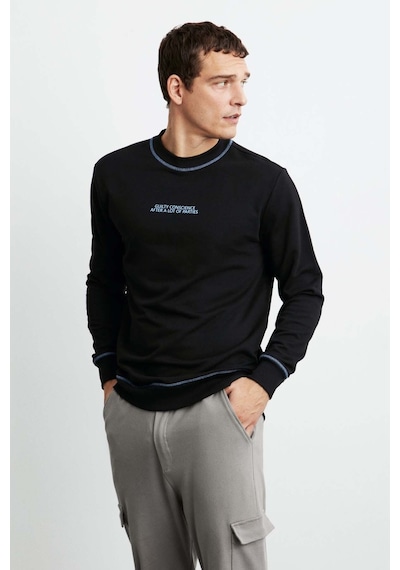 Grımelange Albert Erkek Yuvarlak Yakalı Polarsız Baskılı Ve Kontrast Dikişli Siyah Sweatshirt Grımelange Albert Erkek Yuvarlak Yakalı Polarsız Baskılı Ve Kontrast Dikişli Siyah Sweatshirt