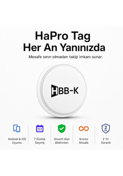 Hapro Tag Apple Uyumlu iOS & Android Airtag Akıllı Gps Siyah Tekli Paket