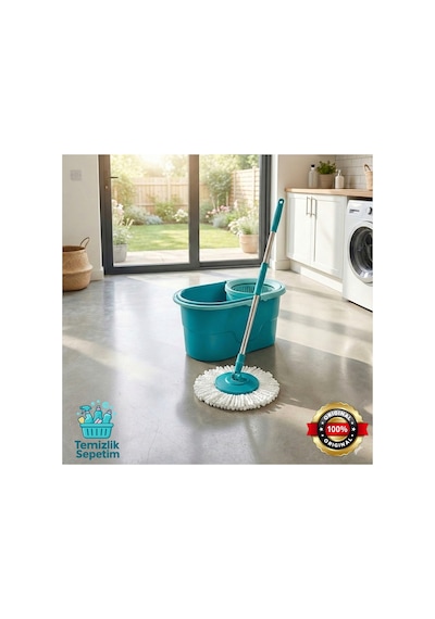 Turbo Dönüş Mekanizmalı Mop Takımı Paslanmaz Çelik Saplı, Mikrofiber Yedekli Pratik Temizlik Seti