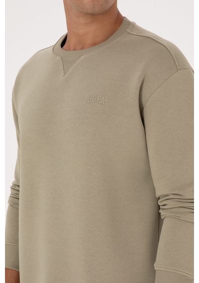 U.S. Polo Assn. Erkek Comfort Fit Bisiklet Yaka Şardonlu Açık Haki Basic Sweatshirt 50313757-VR183