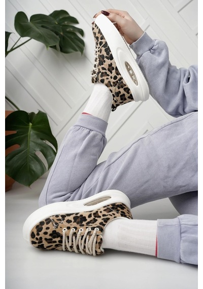 Nesilshoes Nesil Shoes Dvm 5750 Leopar Havalı Taban Kadın Sneakers