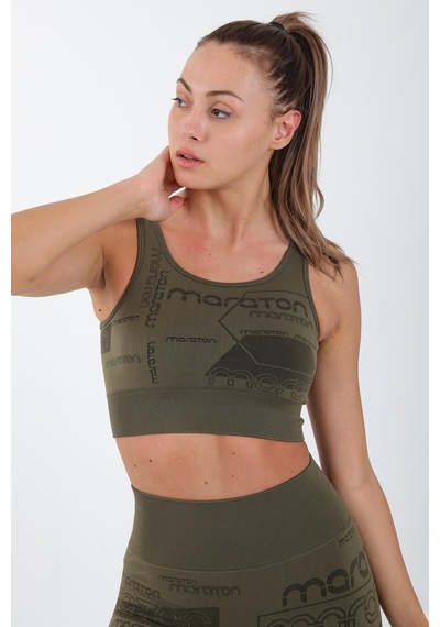 Maraton Active Slimfit Kadın Atlet Yaka Kolsuz Koşu Haki Bra 813065-Haki