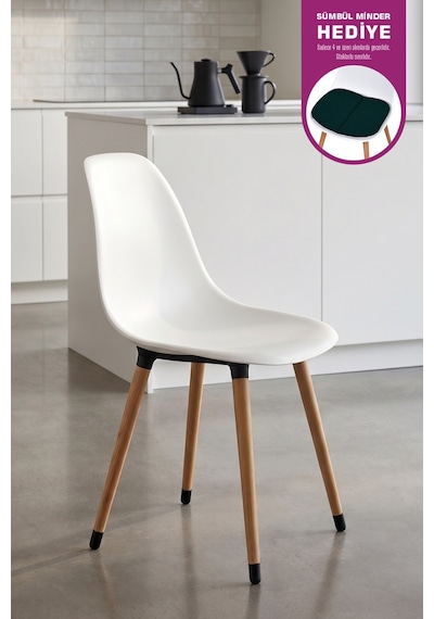 Vilinze Eames Naturel Ahşap Ayak Plastik Beyaz Sandalye